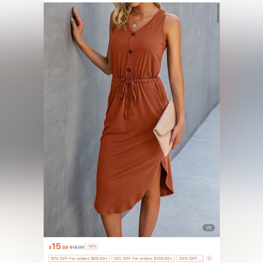 Rust Midi Dress with Side Slit